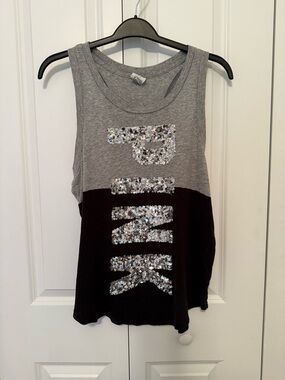 PINK Victoria's Secret Gray/Black Sequin Muscle Tank